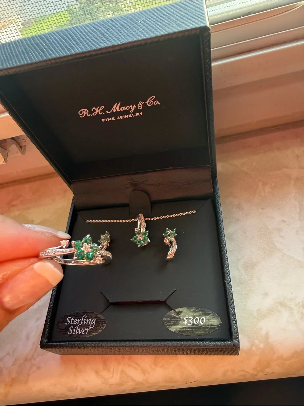 Sterling Silver Green Gemstone Necklace and Earring Set